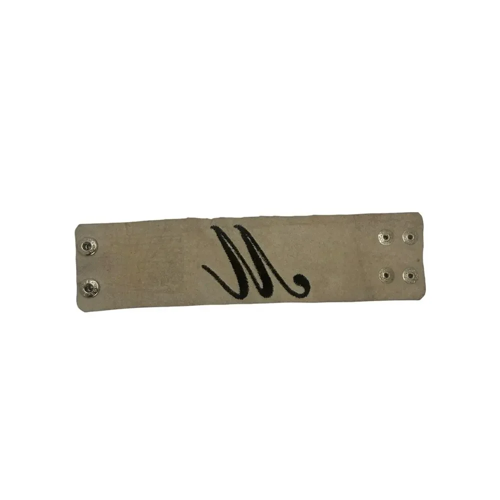 Monogram 'M' Wide Snap Cuff Bracelet in Cream with Black Lettering